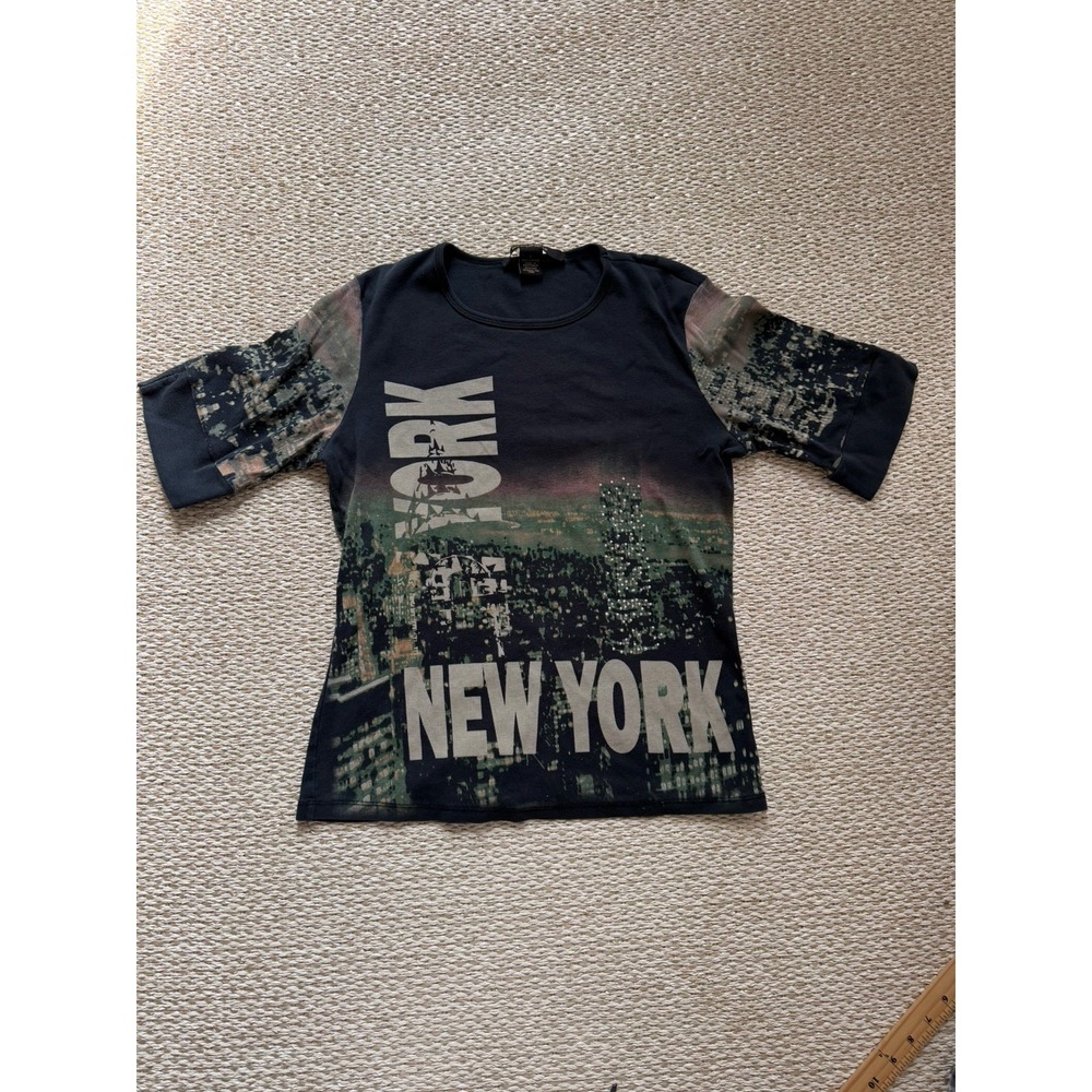 Vintage Y2K New York City Scape All Over Women's Top Shirt Cotton. Timeless LG‎